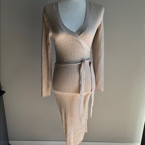 Elegant Beige Wrap Dress